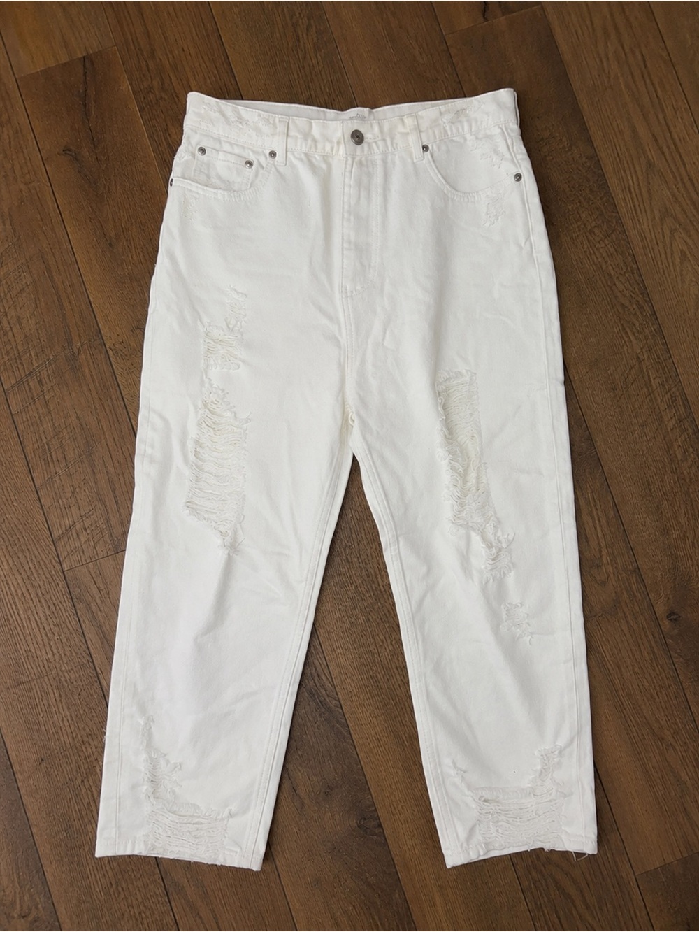 GREY LAB White Straight-Leg Distressed Women's Jeans Sz 31